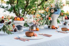 outdoor summer wedding centerpieces with fruit, vineyard and farm inspired wedding